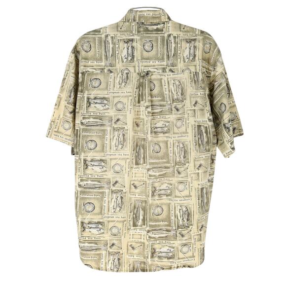 Columbia Shirt Mens Medium Beige Yellow Cotton Novelty Fishing Gorpcore Vintage - Picture 2 of 10